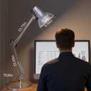 LEPOWER Metal Desk Lamp, Adjustable Goose Neck Architect Table Lamp with On/Off Switch, Swing Arm Desk Lamp with Clamp, Eye-Caring Reading Lamp for Bedroom, Study Room &Office (Silver)
