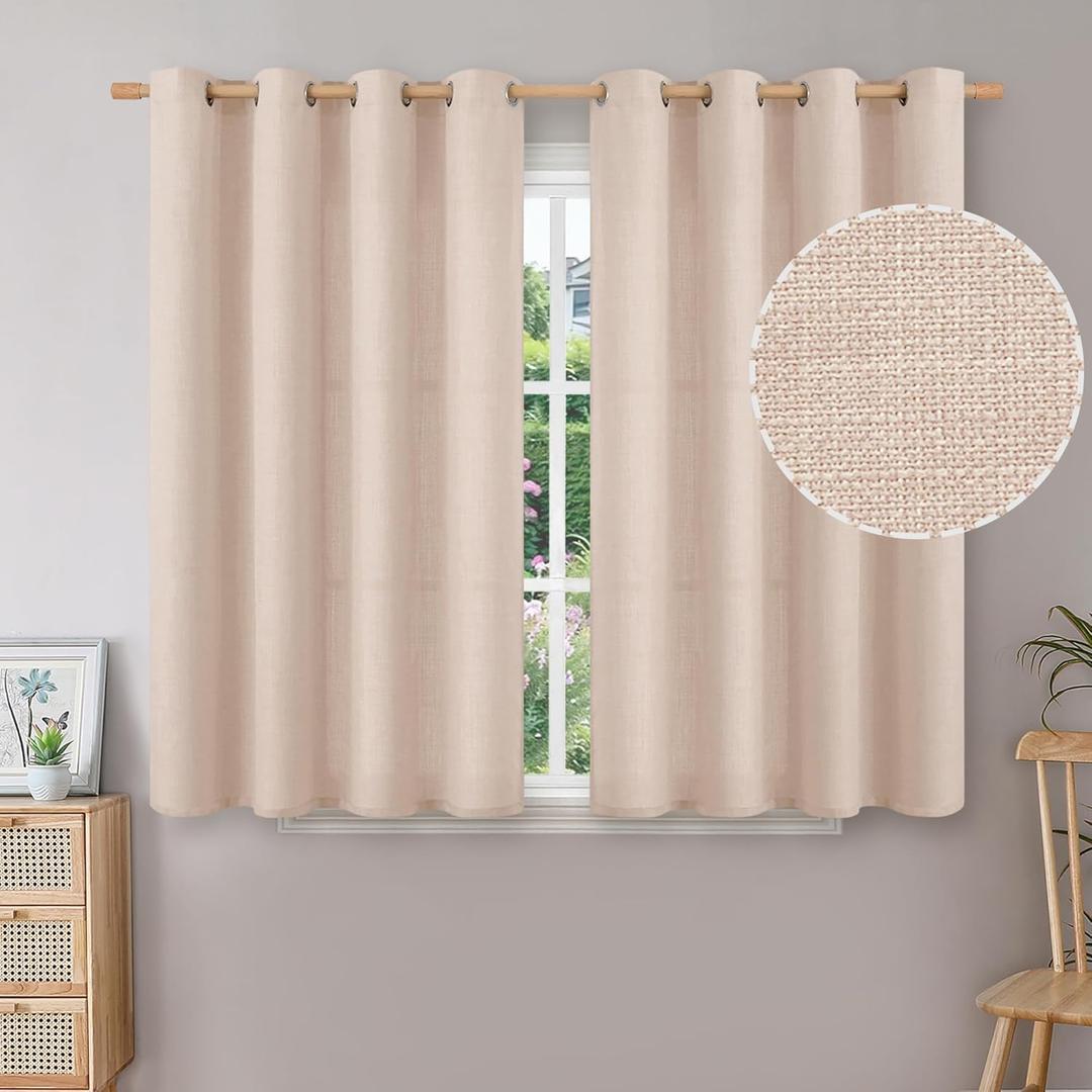 BGment Short Curtains for Bedroom,54 inch Length Faux Linen Curtains for Small Window Grommet Non-See Through Privacy Light Filtering Burlap Textured Kitchen Window,2 Panels,52 x 54 Inch,Light Peach