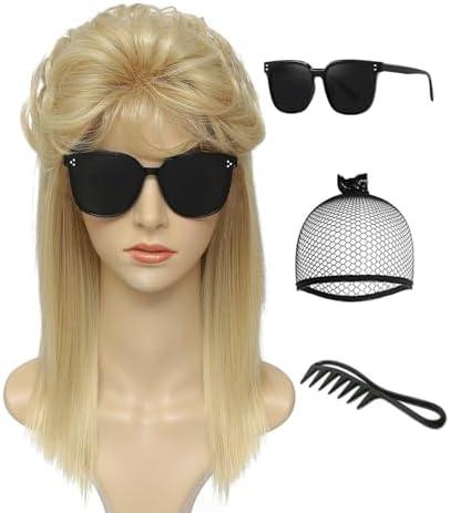 Adequate Women's Mullet Wig 80s 90s Costumes Fancy Party wig Joe Dirt Emo Halloween Cosplay Wigs (Light Blonde)