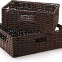 TOPZEA 2 Pack Brown Wicker Storage Basket for Shelves, Hand Woven Paper Rope Shelf Basket, Pantry Organization Baskets with Handle, Decorative Closet Organizer Bins for Kitchen, Bathroom, Coffee Bar