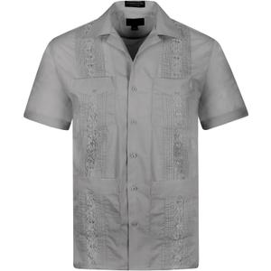 Cuban Guayabera Short Sleeve Shirt, Wedding Beach Bartender Casual (4X-Large, Light Grey)