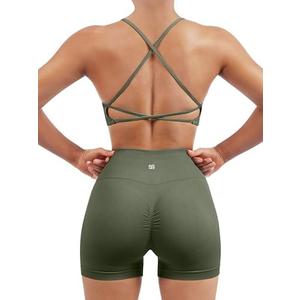 SUUKSESS Women Seamless Workout Sets Strappy Sports Bra High Waist Booty Shorts Outfits, Small