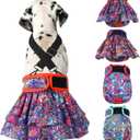 Washable Female Dog Diapers (4 Pack+1 Suspenders), Reusable Female Girl Doggy Doggie Puppy Wraps Panties Belly Band for Pet Heat Period Pooping Peeing Potty Training Incontinence Marking, Large