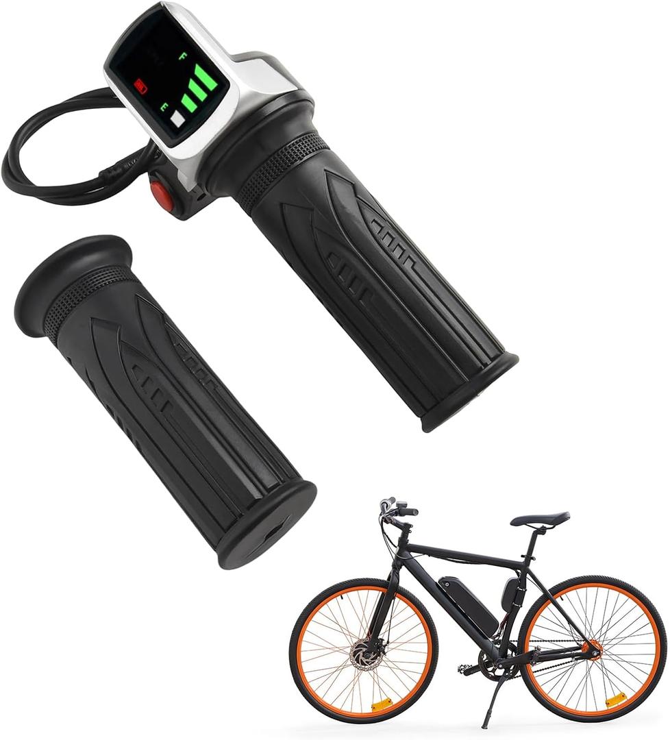 1 Pair Electric Scooter Throttle Grip 48V Twist-Throttle Handle with Display, 6-Pin Interface Key Lock Start Button for E-Bike Scooter Tricycle 7/8" 22MM Handlebar ABS Rubber