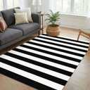 KOZYFLY Black and White Striped Area Rug 4x6 Ft Outdoor Rug Washable Indoor Outdoor Rug Hand Woven Cotton Door Mat Outdoor Entrance Mat for Front Door Kitchen Entryway Patio Front Porch Decor