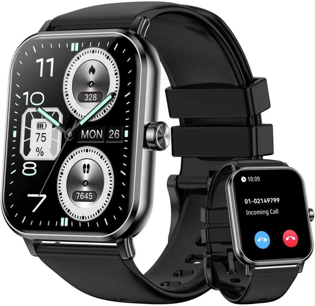 Smart Watch for Men Women, 1.85" HD Touchsreen Fitness Tracker, 120+ Sport Modes, 24/ 7 Heart Rate & Sleep Monitor, Pedometer, Calories, IP68 Waterproof, Fitness Watch for Android iPhone (Black)