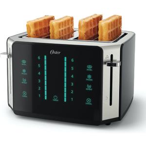 Oster 4-Slice Toaster Touch Screen Stainless Steel Digital Timer 6 Shade Settings Easy to Clean Removable Crumb Tray