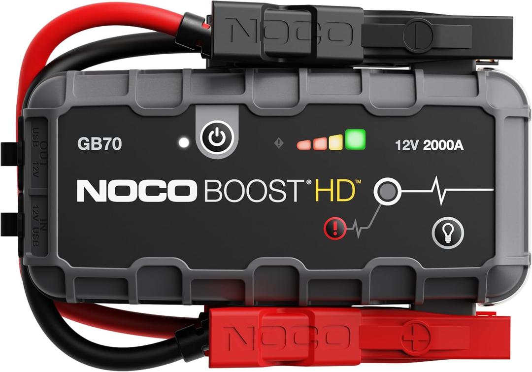 NOCO Boost GB70: 2000A UltraSafe Jump Starter  12V Lithium Battery Booster Pack, Portable Jump Box, Power Bank & Jumper Cables - for 8.0L Gas and 6.0L Diesel Engines
