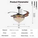 48" Retractable Crystal Ceiling Fans with Lights, Modern Black
Remote & App Control, 4 Hidden Blades, 3 CCT Dimmable LED, Reversible DC Motor, Chandelier Fan for Bedroom, Living Room