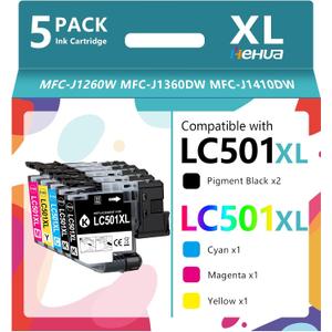 hehua LC501XL Ink Cartridges LC501 Series Inks (5-Pack,2,000 Pages) Compatible for Brother LC501XL Ink Cartridge LC501 XL for Brother Work Smart 1360 MFC-J1360DW Ink Cartridges MFC-J1410DW MFC-J1260W