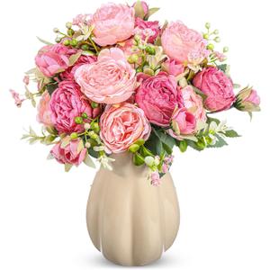 Crowye 4 Bundles Peonies Artificial Flowers Faux Peonies Wedding Artificial Flower Bouquet for Table Centerpiece for Home Wedding Decor Bridal Floral Arrangement(Mix Pink)