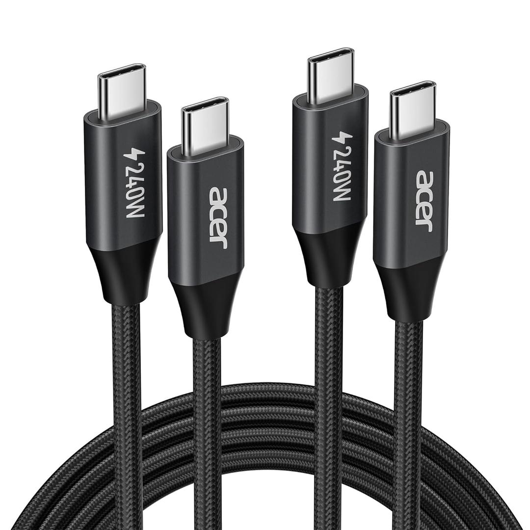 acer USBC Cable, 240W USB C Cable (6.6FT/2 Pack), C to C Fast Charging Nylon Braided Type-C Charger Cord Compatible with iPhone16/15 Pro Max, Galaxy S25/S24, MacBook Pro/Air, iPad, Laptop, etc.
