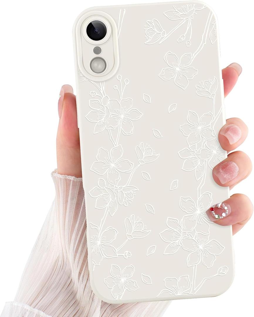 ZIYE for iPhone Xr Case Flower Floral Pattern for Women Girls Slim Soft TPU Camera Protection Cute Cover Designed for iPhone Xr 6.1 Inch White