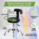 Antlu Rolling Stool with Back Support Tattoo Chair for Artist, Adjustable Esthetician Lash Chair for Dental Shop Sewing Nail Tech, Desk Shop Stools with Wheels, Without Foot Ring