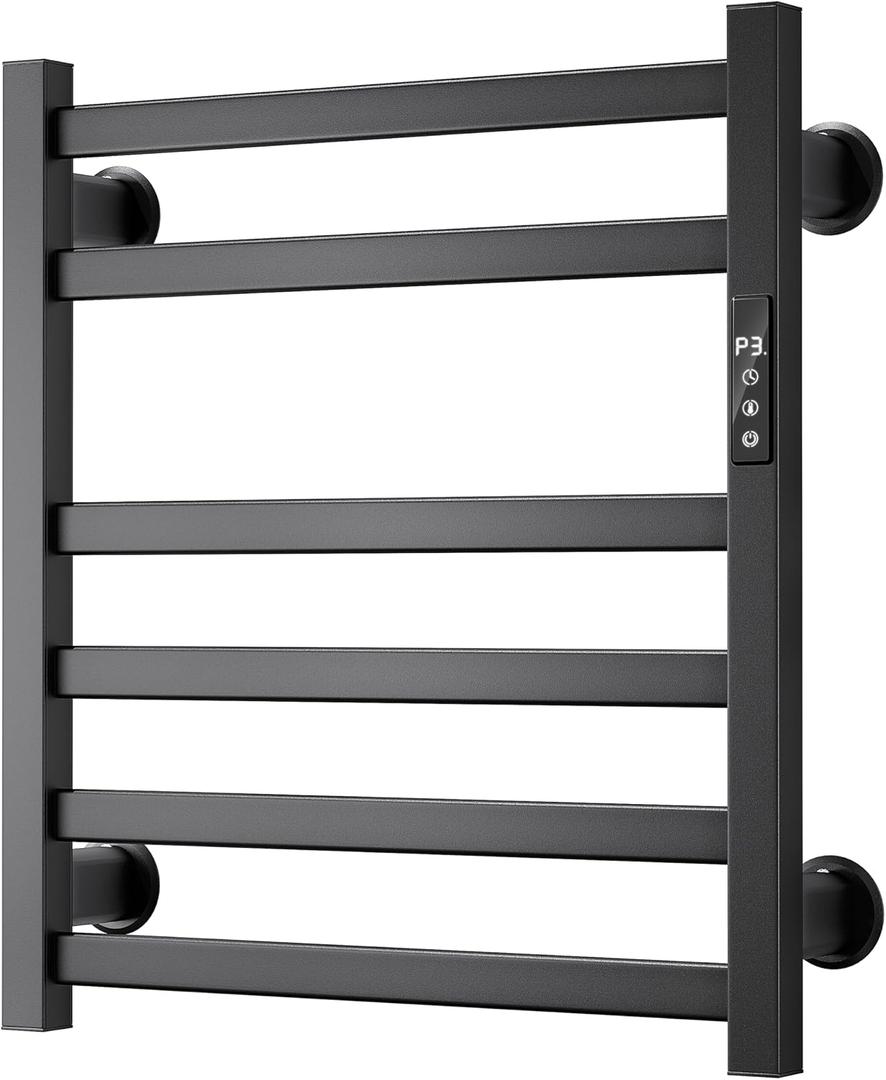 Electric Towel Warmer Wall Mounted, 6 Bar Heated Towel Rack with Intelligent Timer & Temp Control, Plug-in/Hardwire, Left and Right Compatible