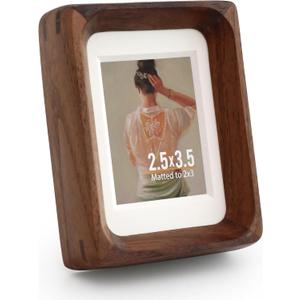 Wooden Picture Frames, 2.5x3.5 Small Polaroid Picture Frame Matted to 2x3 with Plexiglass, Walnut Solid Natural Wood Tiny Photo Frame, For TableTop and Wall Mounting