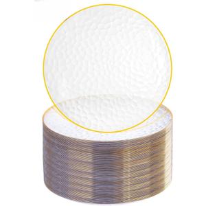 Rubtlamp 100 Pcs Clear Gold Plastic Plates, Hammered Party Plates, Clear Disposable Dessert Platos,Clear Gold Platos 7 Inch, Heavy duty Gold Plastic Dessert Platos Disposable For All Occasions