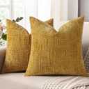 DecorUhome Summer Mustard Yellow Chenille Throw Pillow Covers 18x18 Set of 2 Textured Soft Cozy Slubby Couch Pillow Covers Modern Farmhouse Boho Decorative Pillow Cases for Bed Sofa Living Room