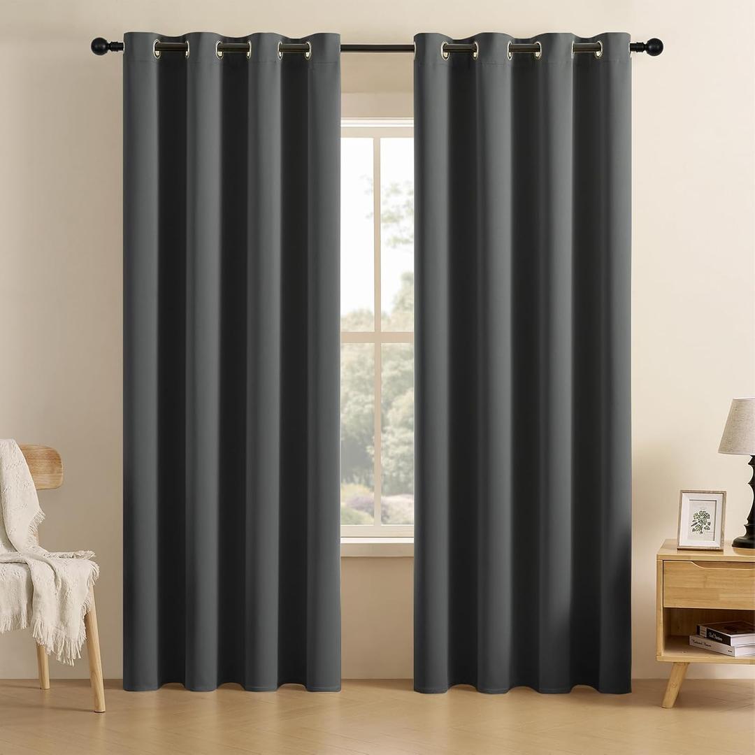 CUCRAF Dark Grey Blackout Curtains 72 inch Length 2 Panels Set, Room Darkening Drapes for Living Room Bedroom, Thermal Insulated Light Blocking Grommet Window Curtain (W52 x L72 Inch)