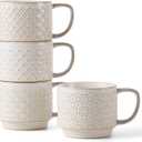 DOWAN 12oz Coffee Mugs Set of 4, Ceramic Coffee Mugs, Stackable Cappuccino Cups, Microwave Safe and Large Handle, Office and Home Use