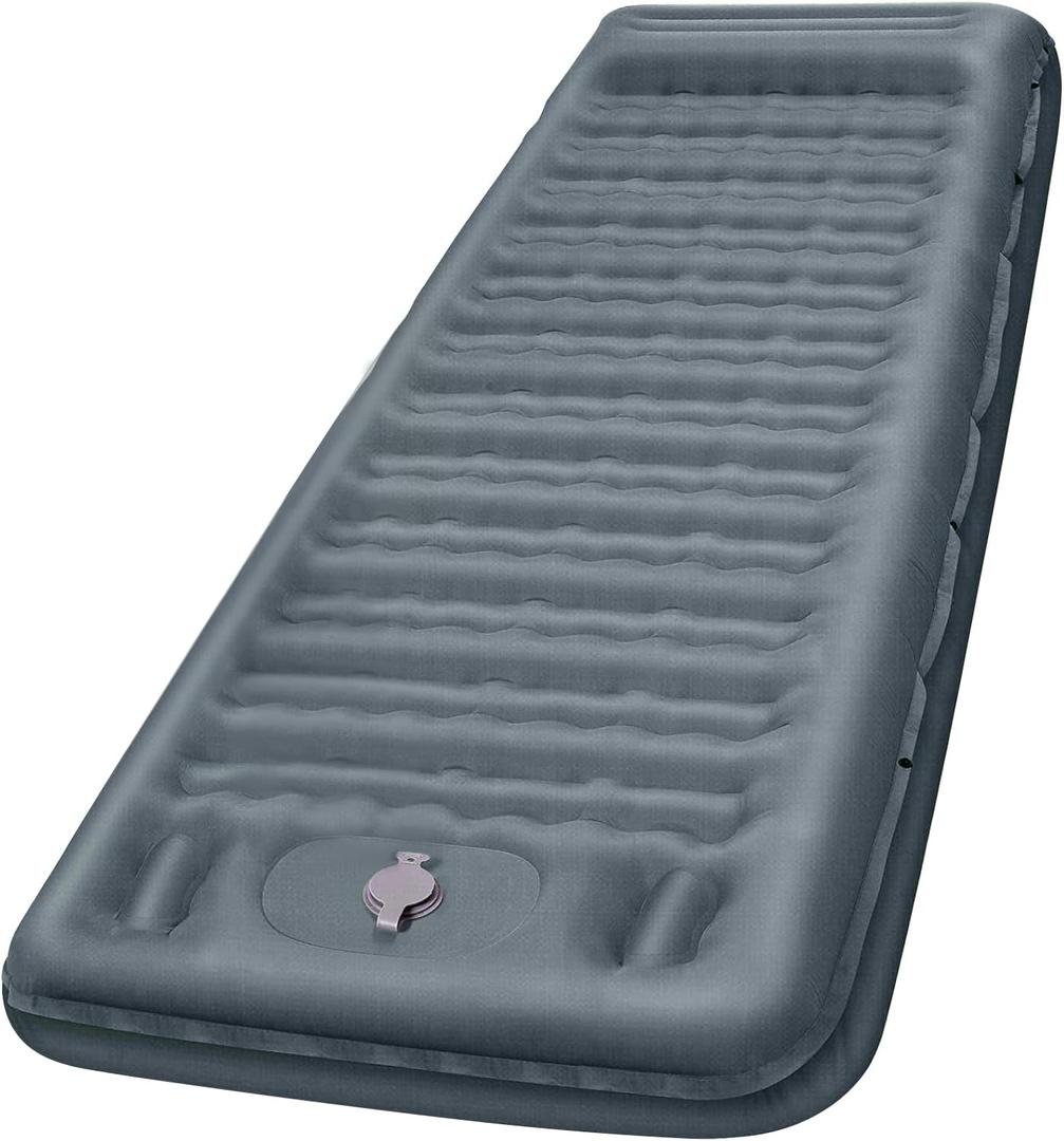 Camping Sleeping Pad, Extra Thick 5 Inch Camping Mat with Pillow, Built-in Foot Pump Inflatable Sleeping Pads Compact for Camping Backpacking Hiking Traveling Tent as Camping EssentialsGray (Grey)