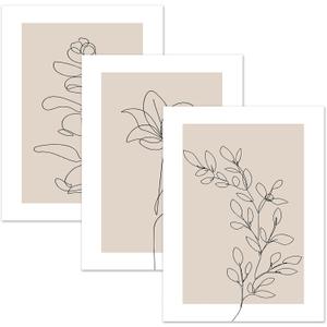 arfitest Neutral Plant Poster Wall Art 3 Pieces Canvas Minimalist Abstract Plant Painting Print Beige Leaf Print Wall Trim Line Art Bathroom Bedroom Living Room Decor 12x16 Inches (16L" x 12W", Brown/Beige Unframed)
