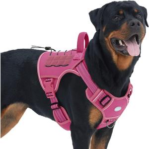 Auroth Tactical Dog Harness for Large Dogs No Pull Adjustable Pet Harness Reflective K9 Working Training Easy Control Pet Vest Military Service Dog Harnesses Rose Red L (L(Neck:18-29",Chest:24-37"),45-80 lbs)