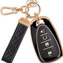 Key Fob Cover Fit for Chevy Key, Car Key Case Protector for Volt Bolt Spark Equinox Traverse Trax (4 Buttons Black)