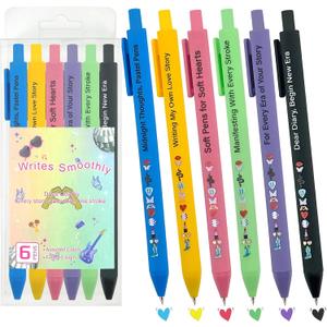 Taylor Style Gel Pens Set of 6  Retractable Colored Gel Ink Pens for School, Journaling & Coloring, Cute Music-Inspired Stationery Gift for Students & Teachers