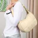 Small Puffer Crescent Underarm Shoulder Bag for Women, Nylon Quilted Purses Handbags with Adjustable Strap, Khaki