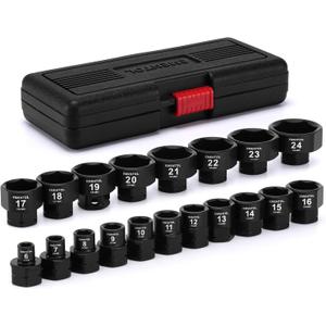 EMENTOL 19 Pieces 3/8" Drive Low Profile Nano Impact Socket Set, 6mm-24mm, Metric Stubby sockets, CR-MO