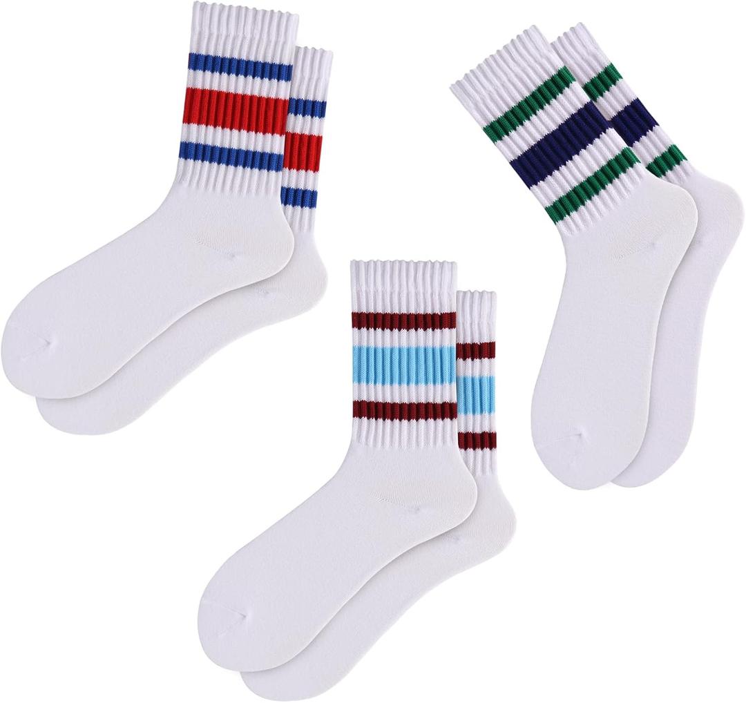 Forwe 3/5 Pairs Retro Crew Socks for Women Striped Socks Slouchy Sports Casual Tube Socks (One Size, Classic Multicolor 3pairs)