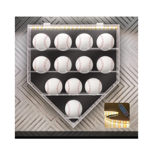 Acrylic Display Case for Baseball, Lighted Wall Mounted Shadow Box, LED Baseball Display Case Holder for Collectibles, UV Protected Memorabilia Autograph Display Box for 12 Balls, Black