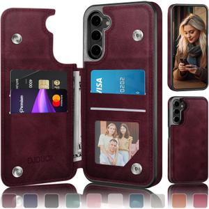 DJDUCK Designed for Samsung Galaxy S23 Case Wallet with Card Holder, [Magnetic Clasp Cover] [RFID Blocking Leather Protection] Shockproof Women Men Cases for Samsung S23 Wine Red
