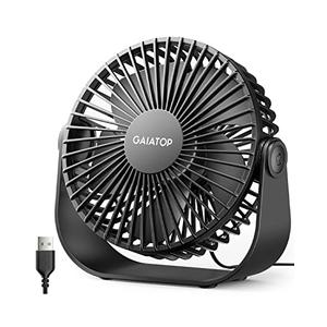 Gaiatop USB Desk Fan, 3 Speeds Strong Airflow, 5.5 Inch Portable 90° Rotate Quiet Cooling, Small Personal Table Fans for Bedroom Home Office Travel Black
