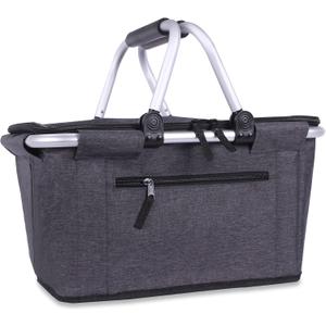 Picnic Basket, SIYUAN Collapsible Market Basket Insulted Cooler with Handles 27L Large Farmers Grocery Basket with Lid Portable Tote Bag, Black