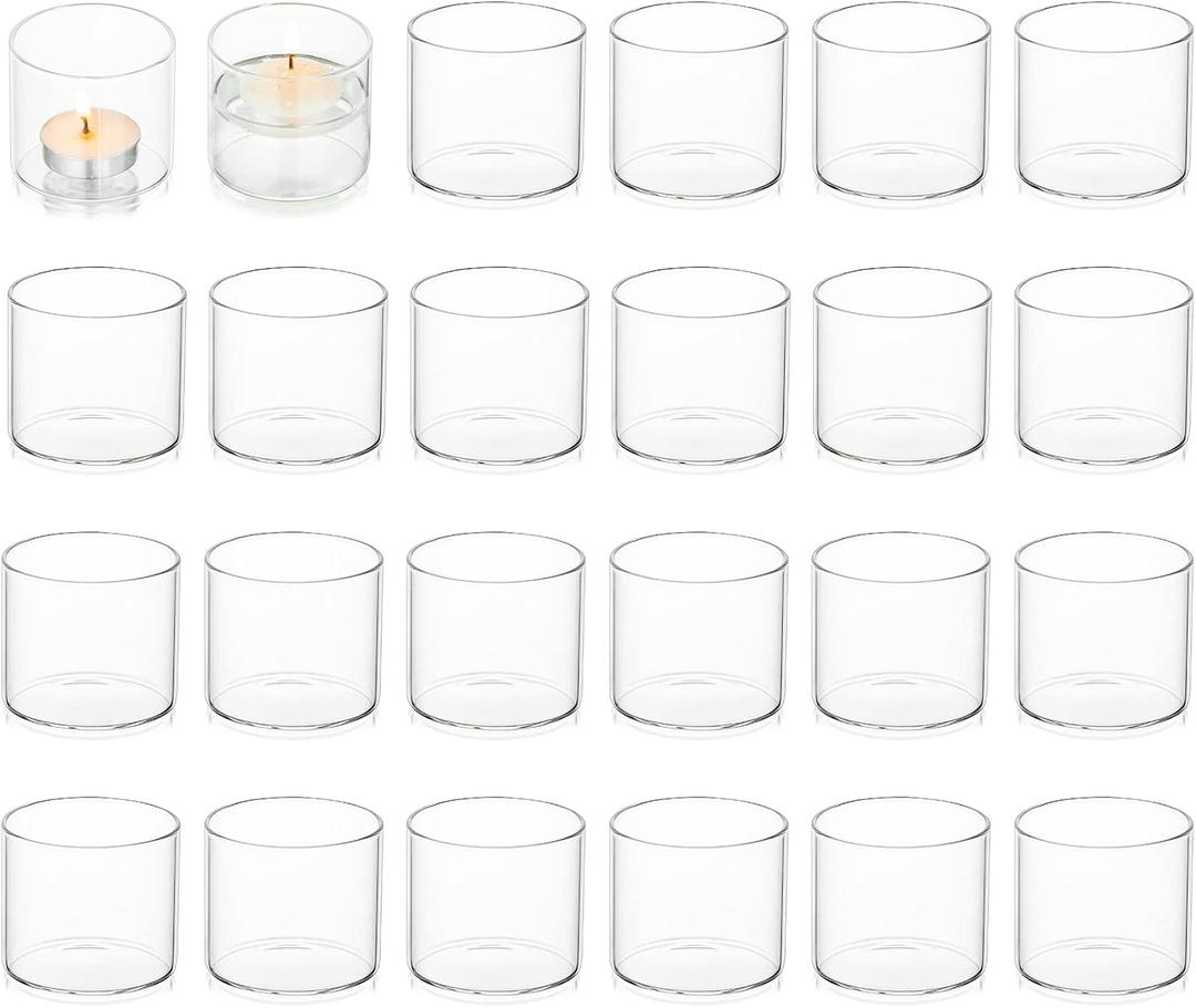 Votive Tea Light Holders Bulk - Clear Glass Tealight Candle Holder for Floating Candle as Candlelit Dinner Wedding Party Events Birthday Reception Centerpiece Accessories, Holiday Decor, 20pcs+Extra 4 (2x2.2inch)