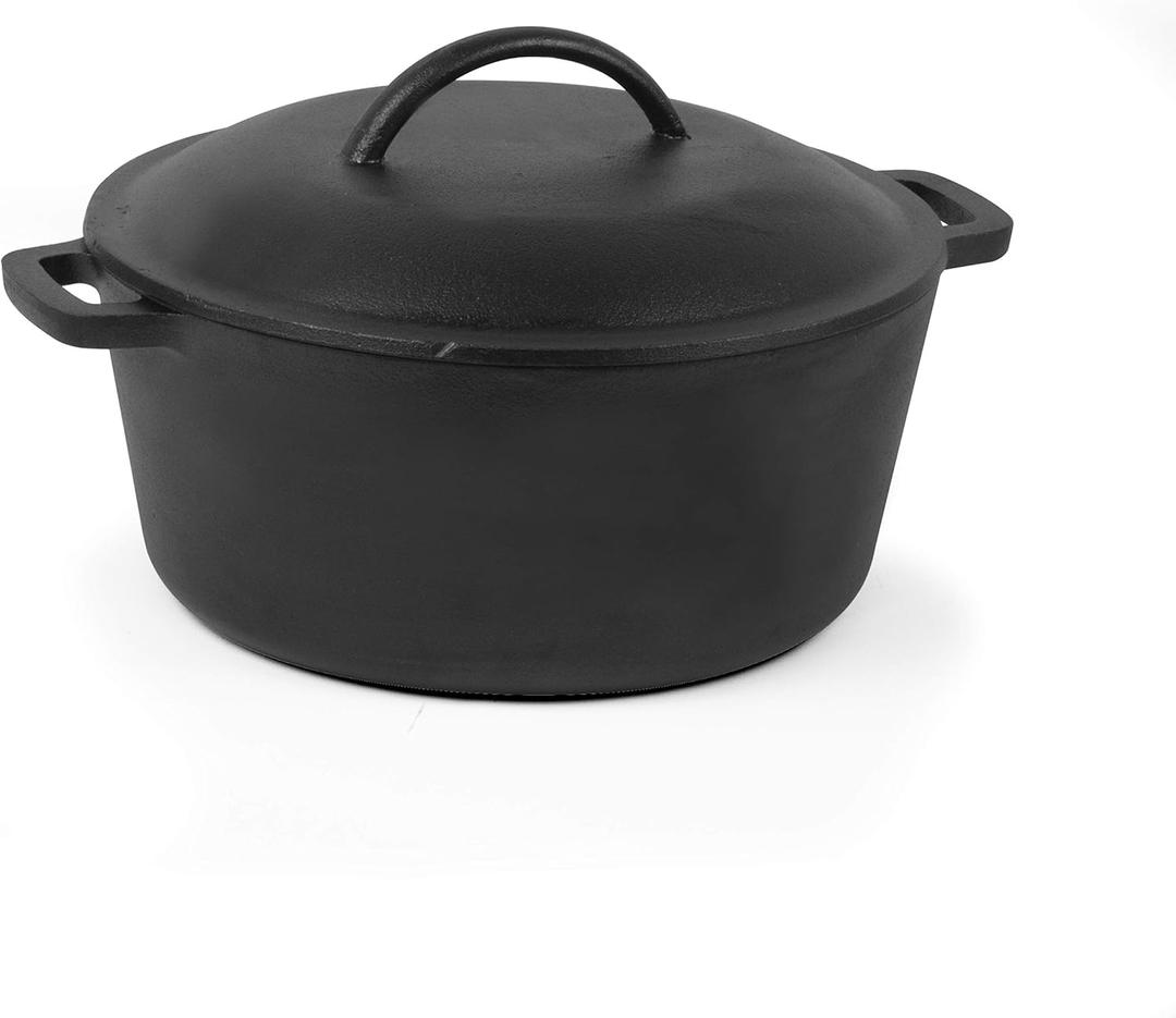 Commercial Chef 5-Qt. Dutch Oven with Lid, Pre-Seasoned Cast Iron, Integrated Handles, Works on All Cooktops Including Induction, Outdoor Cookware for Campfires or Grills, CHFL545