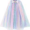PHOGARY Princess Cape Colorful Princess Cloak, Sparkling Sequins Tulle Cape Carnival Birthday Party Cosplay Costume Fancy Dress Princess Dress Up for Girls（70 cm）