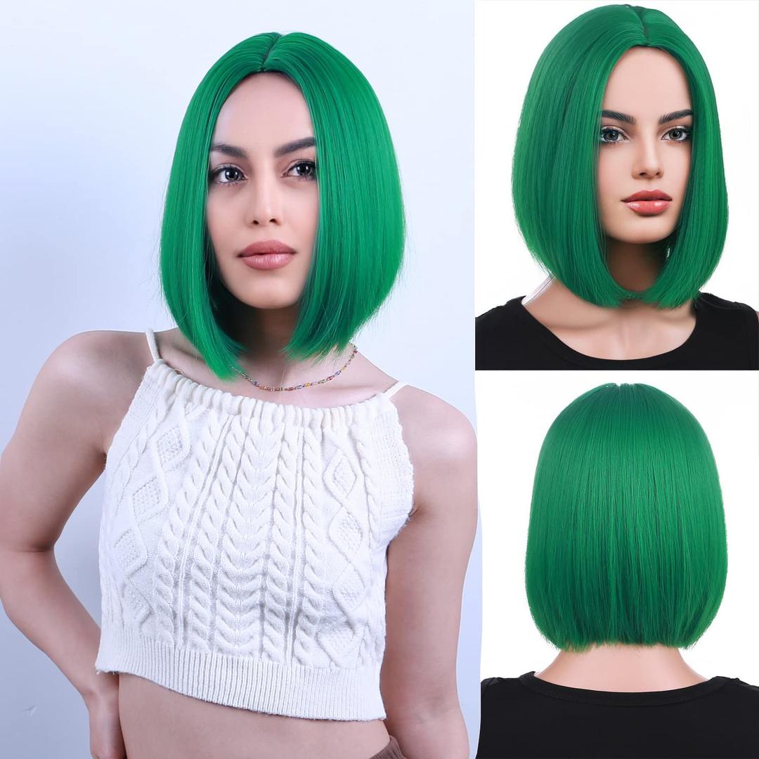 PATTNIUM Green Wig for Women Green Bob Wig Dark Green Wigs Short Straight Bob Middle Part Heat Resistant Synthetic 12 '' Wigs
