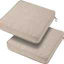 18x18x3 Inch Outdoor Square Corner Chair Cushions with Ties Set of 2, Water&Fade Resistant Thick Seat Cushion Pads for Garden Patio Dining Porch Furniture - Beige Linen