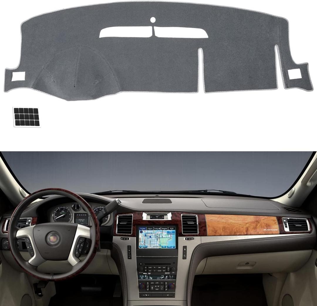 TUCAREST Dash Cover Fit for 2007-2014 Ca-dillac Escalade, Escalade ESV, Escalade EXT Nonslip Car Dash Board Mat Sunshade No-Glare and Slip Pad Carpet Sunshield Protector Flannel Grey
