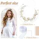 Retrowavy 2 Pcs Flower Girl Headpiece, Flower Girl Hair Accessories Rhinestone Crystal Princess Pearl Headband Bridal Hair Headband for Wedding First Communion(Gold)