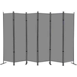 RANTILA 6 Panel Room Divider, 6 FT Folding Privacy Screen with Wide Feet, Freestanding Partition for Room Separation, Portable Room Divider Panel, 133" W x 71" H, Grey