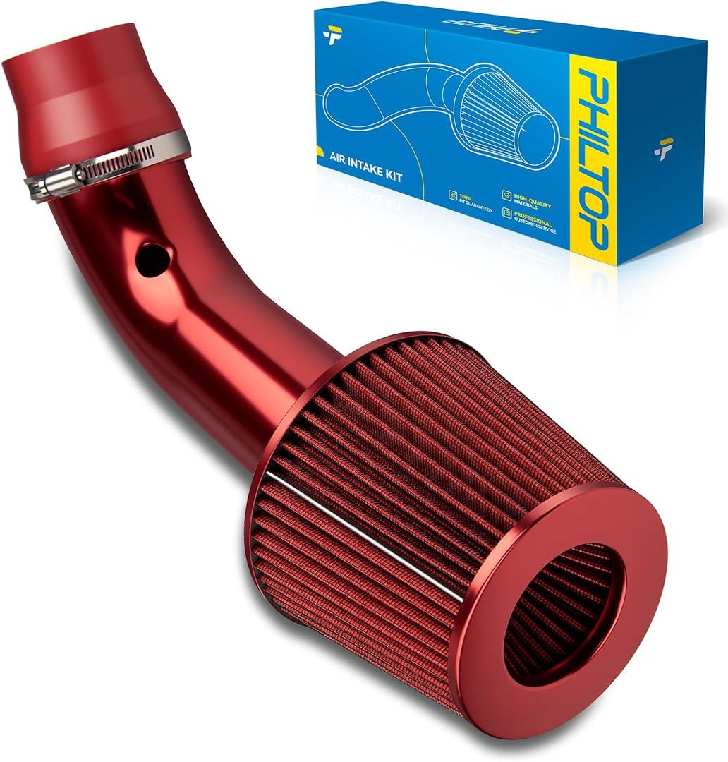 PHILTOP 3" Cold Air Intake Kit System Compatible with Honda CR-V 1999-2020, Civic 1999-2020, Odyssey 1998-2021, Hyundai Sonata 1999-2021, High Performance, Red