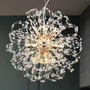 Modern Firework Chandelier, 12-Light Crystal Dandelion Chandeliers for Living Room, Gold Sputnik Chandelier Steel Pendant Lights for Bedroom, Dining Room, Kitchen, Restaurant