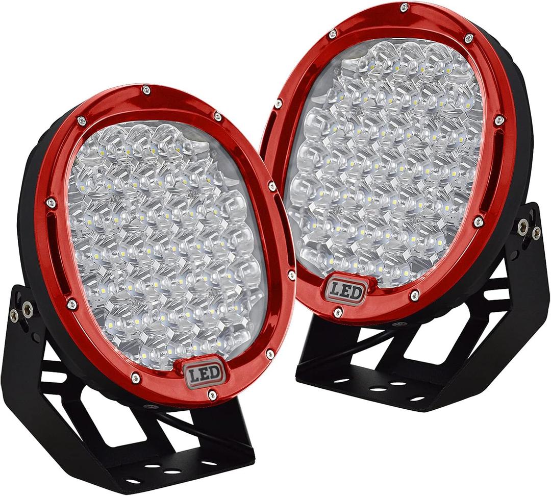 AUXTINGS 9 inch 96W Red Round Led Light Bar Spot Beam Offroad 4x4 Work Light 12V 24V Driving Fog Lamps for Jeep Truck Off-Road Vehicles 4x4 Atvs Utvs