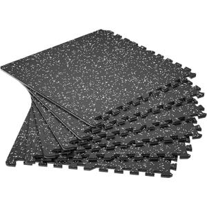 SUPERJARE 0.4'' Thick 6 Pcs 24 Sq Ft Rubber Top Exercise Equipment Mats, High Density EVA Foam Mats with Rubber Top, Interlocking Gym Flooring for Home Gym, Protective Workout Mat, Black/Grey