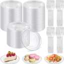 Breroa 300 Pieces Clear Disposable Plastic Plates with Plastic Forks 5.5 Inch Dessert Hard Round Appetizer Plates Food Grade Dinner Plates for Party Wedding Birthdays Elegant Cake Supplies