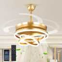 42 Inch Retractable Ceiling Fan with Lights, Gold Fandelier Chandelier Fan with Remote, 6-Speed Silent DC Motor, 3000K-6500K Dimmable LED Light, Modern Ceiling Fan for Bedroom Living Room Dining Room
